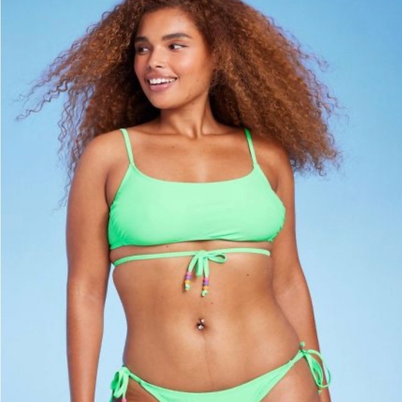 WILD FABLE BIKINI TOP WOMENS WRAP CRISS CROSS WITH BEADS MINT GREEN NWT - Picture 6 of 7